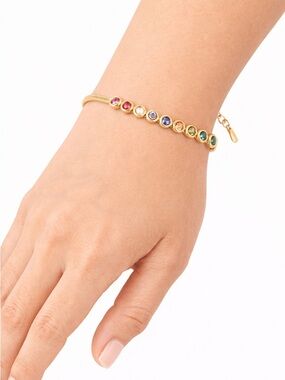 18K Gold Plated Rainbow Gem Bracelet – CZ Stones, Waterproof, Adjustable